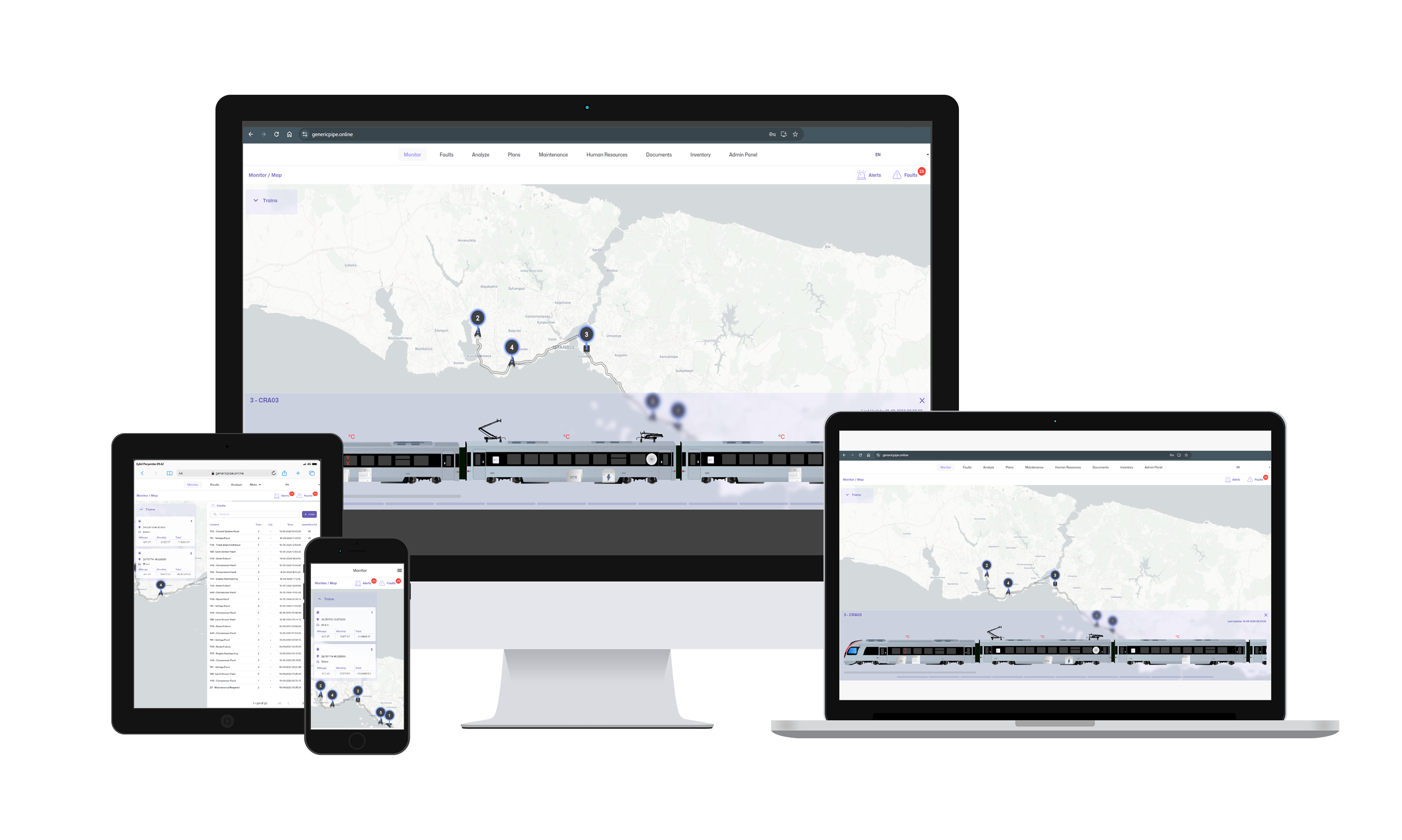 Digital Train Tracker shown on desktop, laptop, tablet and mobile